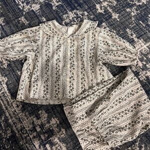 Rylee + Cru Striped Floral Kids Pajama Set - Cream and Gray